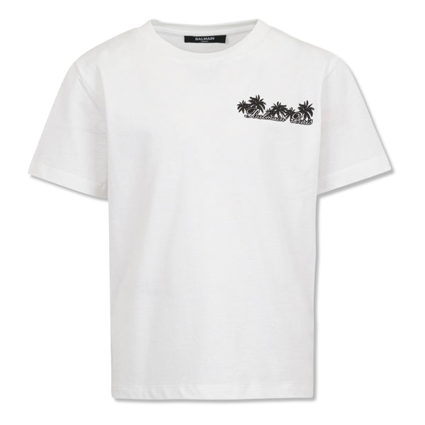 Boys White Beach-Print Cotton T-Shirt