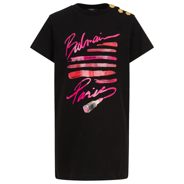 Girls Black Lipstick Print T-Shirt Dress