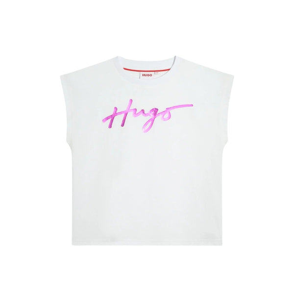 Girls White Sleeveless Logo-Print Tank Top