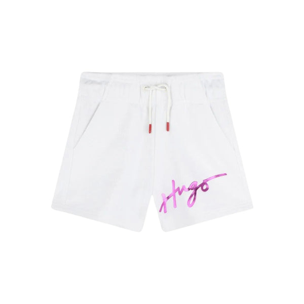 Girls White Logo-Print Drawstring-Waist Shorts
