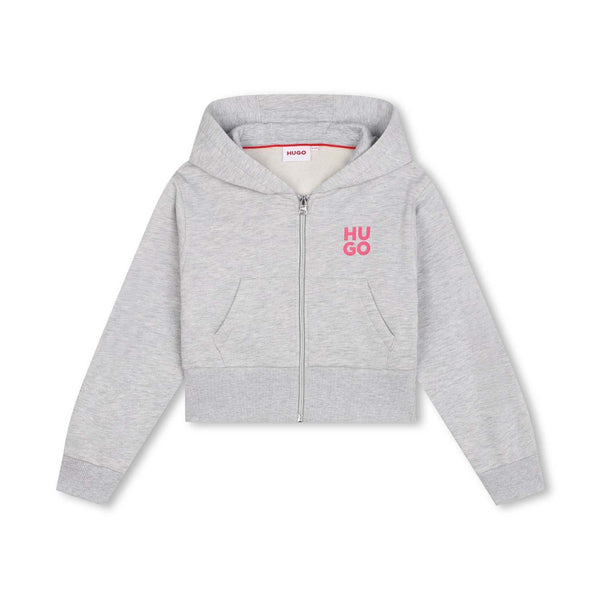 Girls Grey Logo-Print Zip-Up Hoodie
