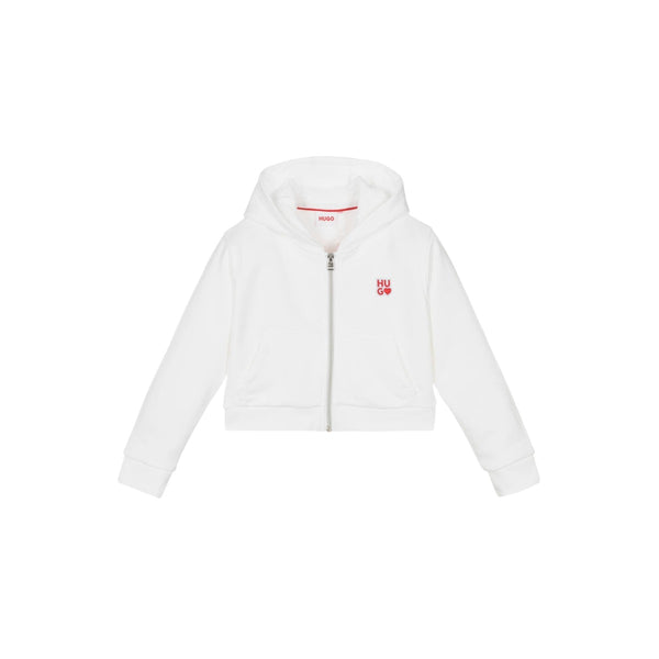 Girls White Cotton Zip-Up Top