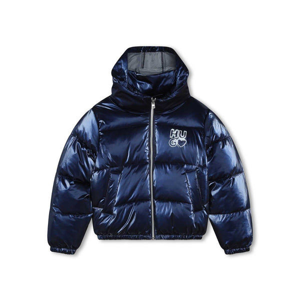 Girls Navy Blue Logo-Print Puffer Jacket