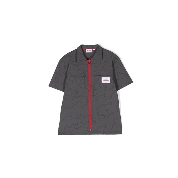 Boys Dark Grey Printed Zipped Shirt