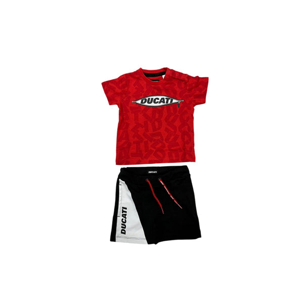 Boys Red & Black Cotton Short Set