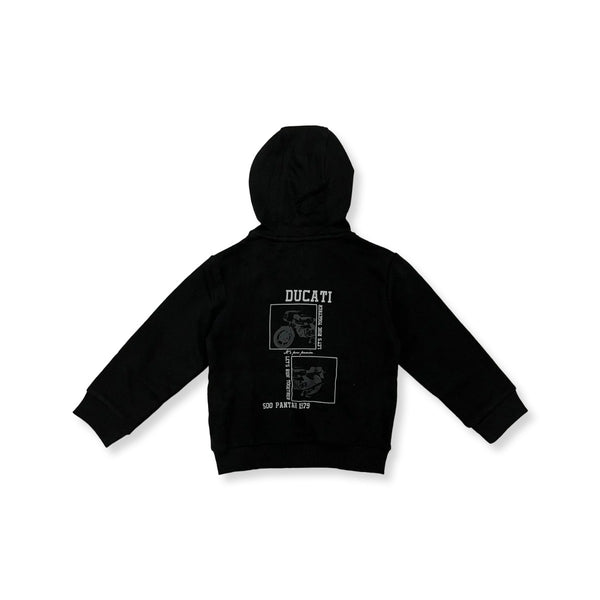 Boys Black Logo Print Zip-Up Hoodie