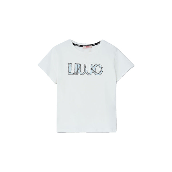 Girls White Cotton Logo T-Shirt