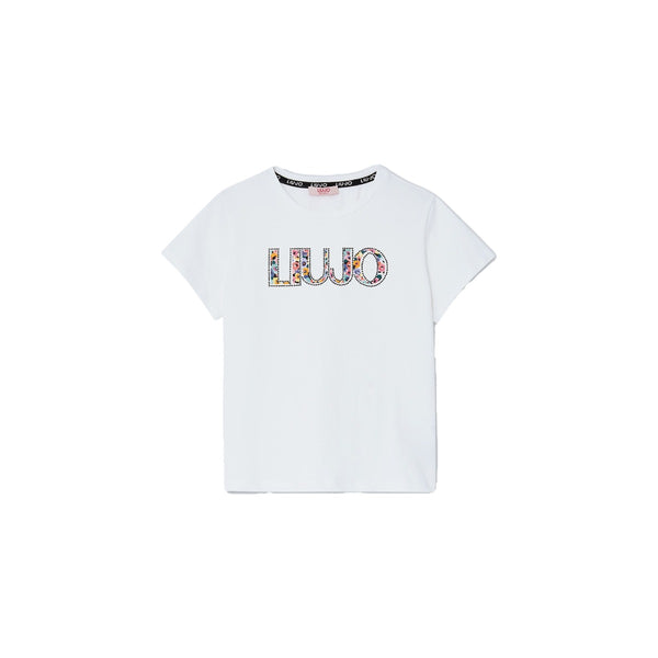 Girls White Cotton Logo T-Shirt