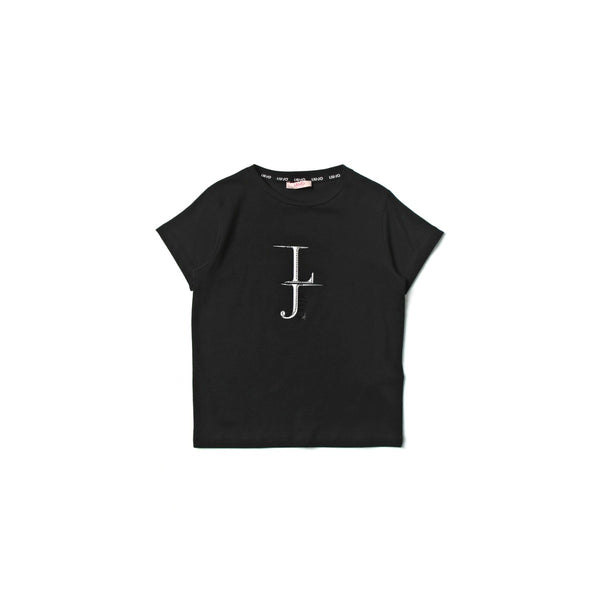 Girls Black Cotton Logo T-Shirt