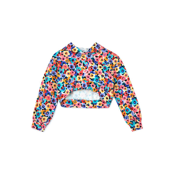 Girls Multicolor Floral Print Hooded Sweatshirt