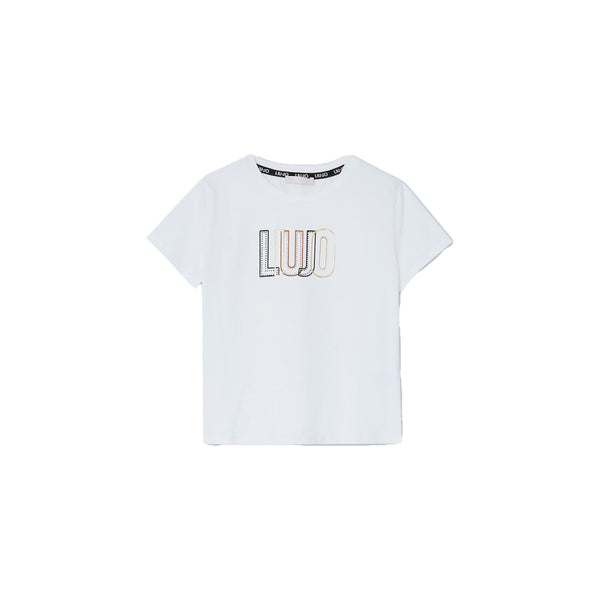 Girls White Cotton Logo T-Shirt