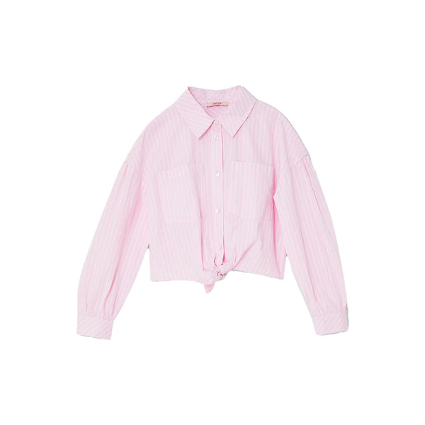 Girls Pink Striped Cotton Shirt