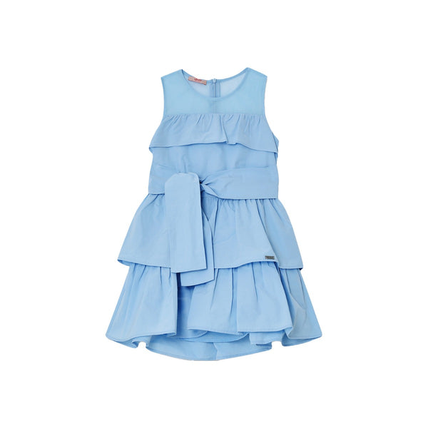 Girls Blue Ruffled Bow Dress