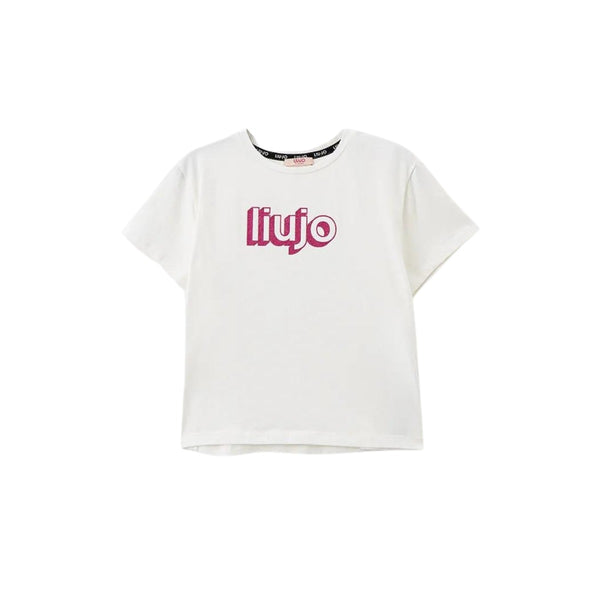 Girls White Cotton Logo T-Shirt