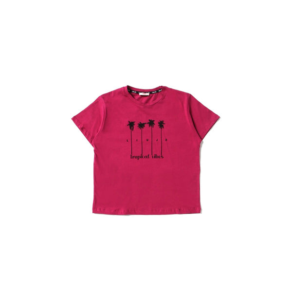 Girls Pink Cotton Half Sleeves T-Shirt