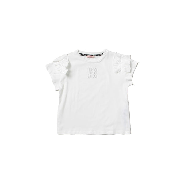 Girls White Cotton Logo T-Shirt