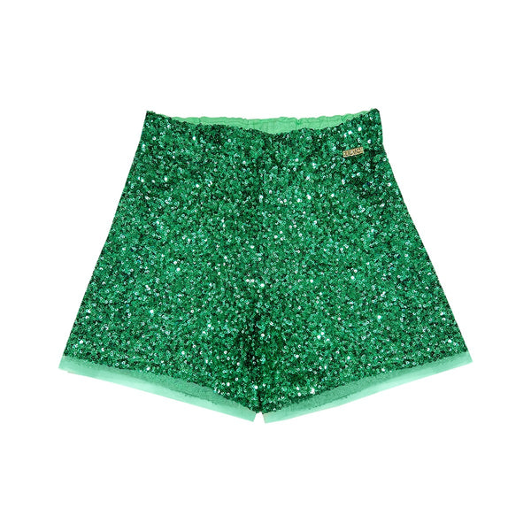 Girls Green Sequin-Embellished Shorts