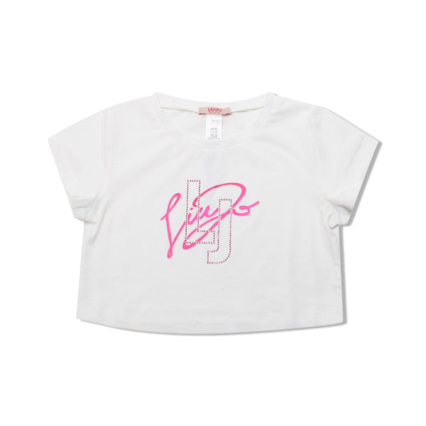 Girls White Gemstones Logo T-Shirt