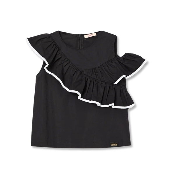 Girls Black Top With Flounce
