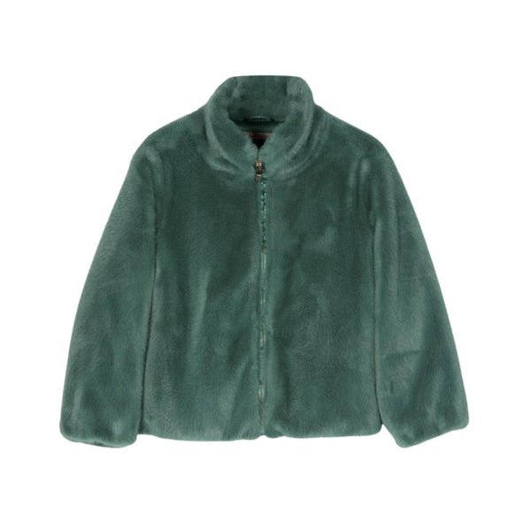 Girls Green Zip-Up Faux-Fur Jacket