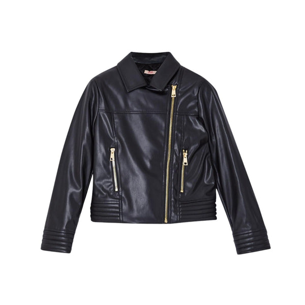 Girls Black Coated Fabric Jacket