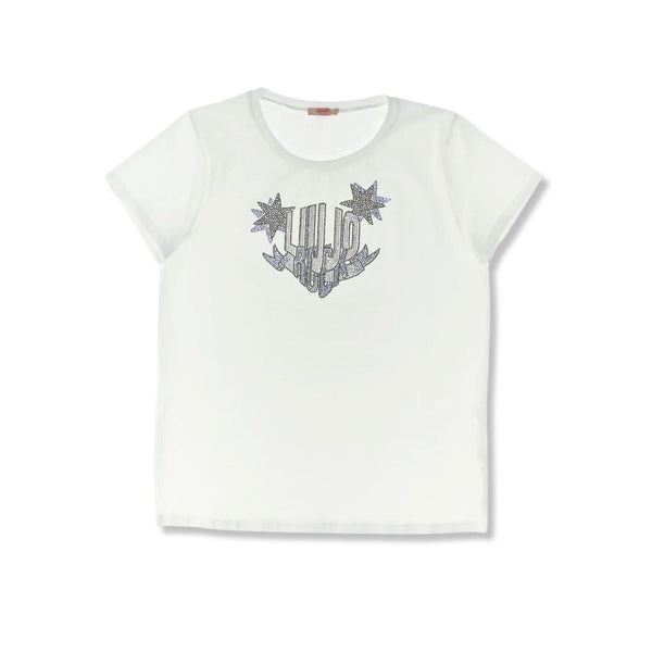 Girls White Rhinestones-Liu Jo Logo T-Shirt