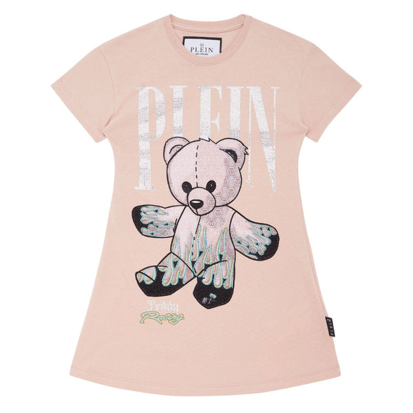 Girls Pink Teddy-Logo Jersey T-Shirt Dress