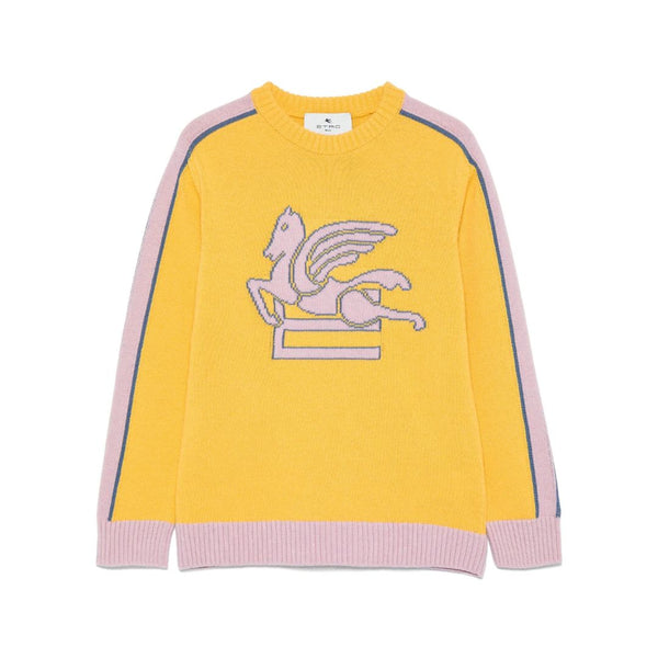 Girls Yellow & Pink Pegaso-Intarsia Sweater