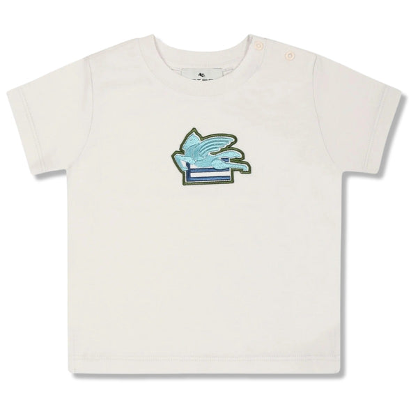 Baby Unisex White Pegaso-Embroidered T-Shirt