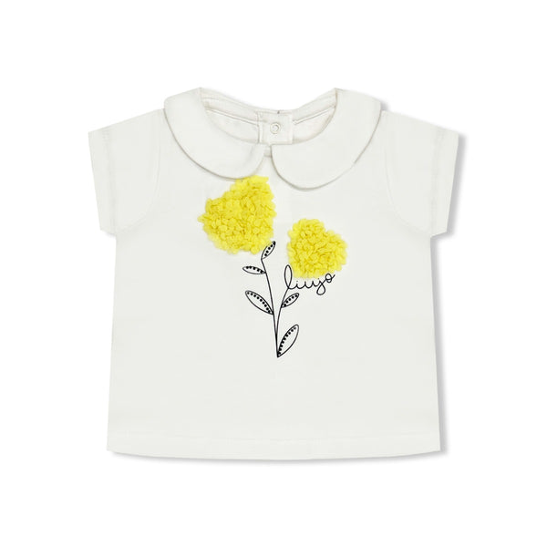 Baby Girls White Flower-Patch T-Shirt