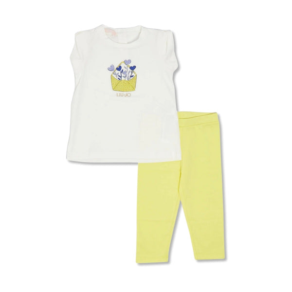 Baby Girls White & Yellow Cotton Leggings Set