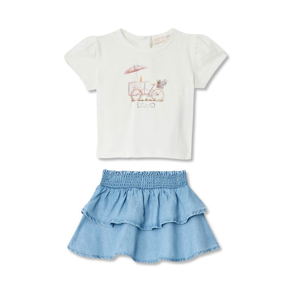 Baby Girls White & Blue Skirts Set