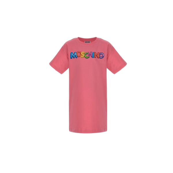 Girls Pink Logo Print Cotton Dress