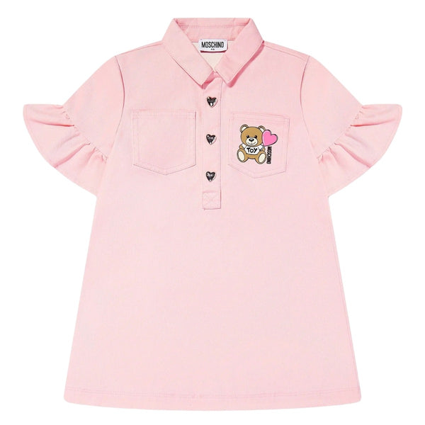 Girls Pink Teddy Bear-Print Dress