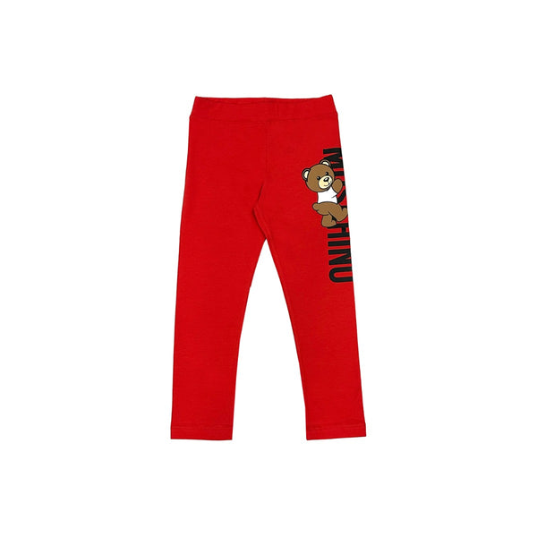 Girls Red Cotton Teddy Bear Leggings