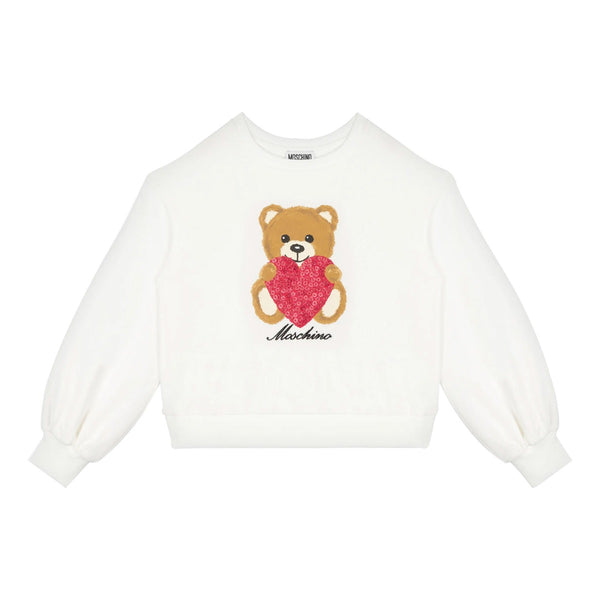 Girls White Heart Teddy Logo Sweatshirt