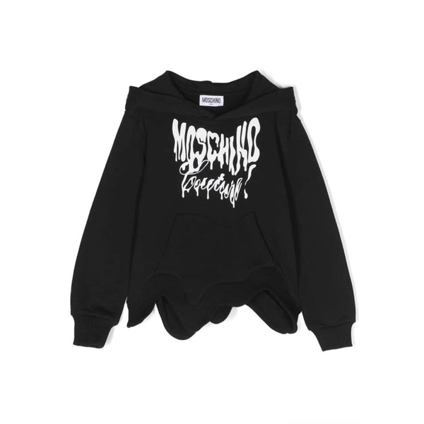 Girls Black Asymmetric Logo-Print Hoodie