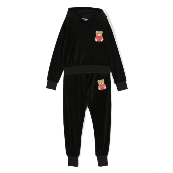 Girls Black Velour Teddy Tracksuit