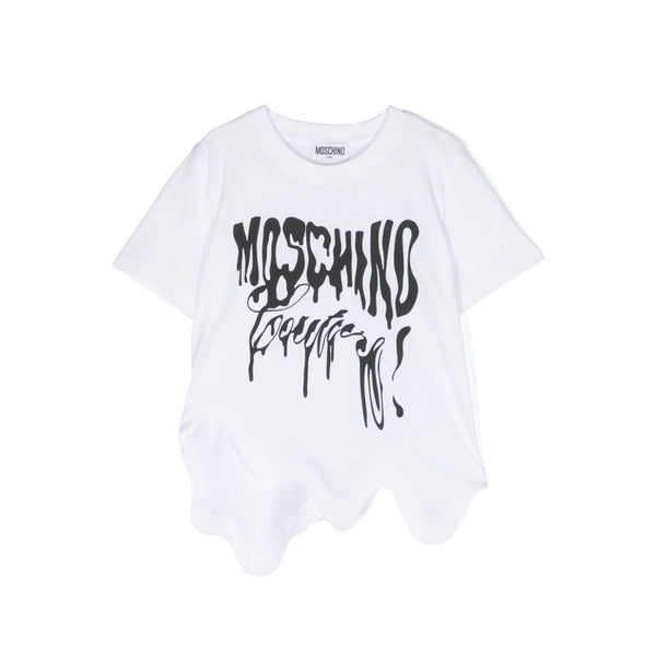 Girls White Logo-Print Scallop-Hem T-shirt