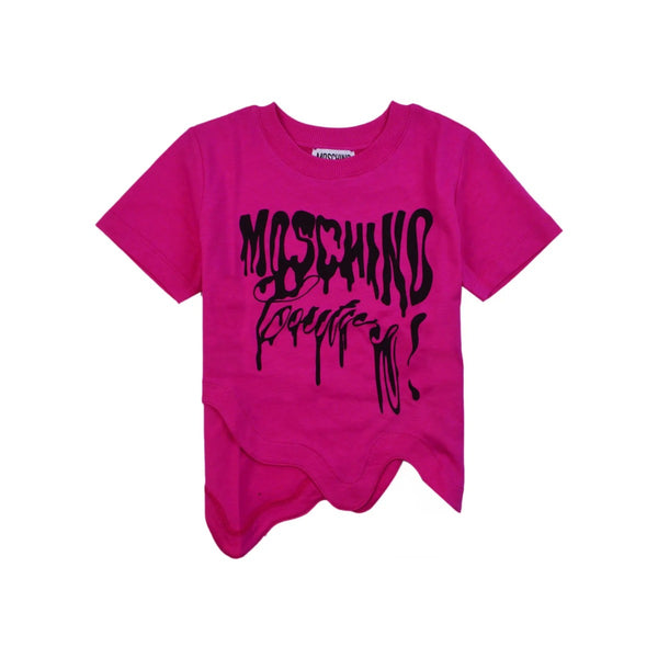 Girls Pink Logo-Print Scallop-Hem T-shirt