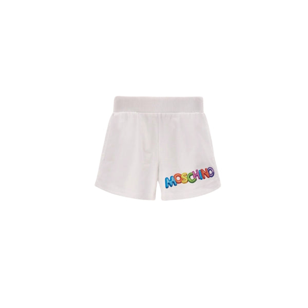 White Logo Print Stretch Cotton Shorts