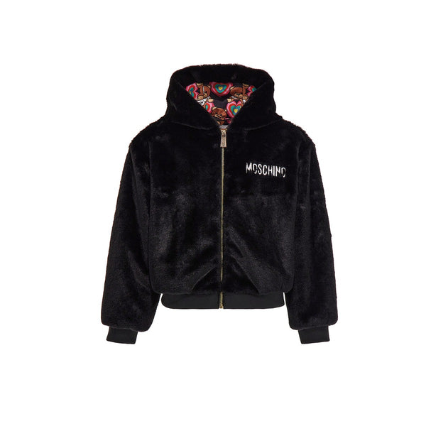Girls Fur Hoodie Sweatshirt Black