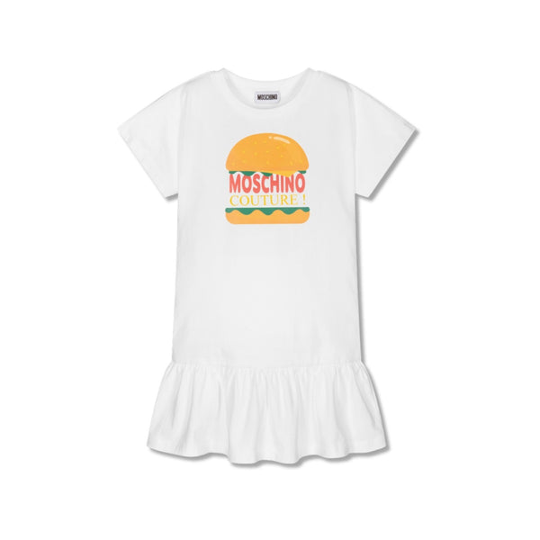 Girls White Burger Logo Cotton Dress