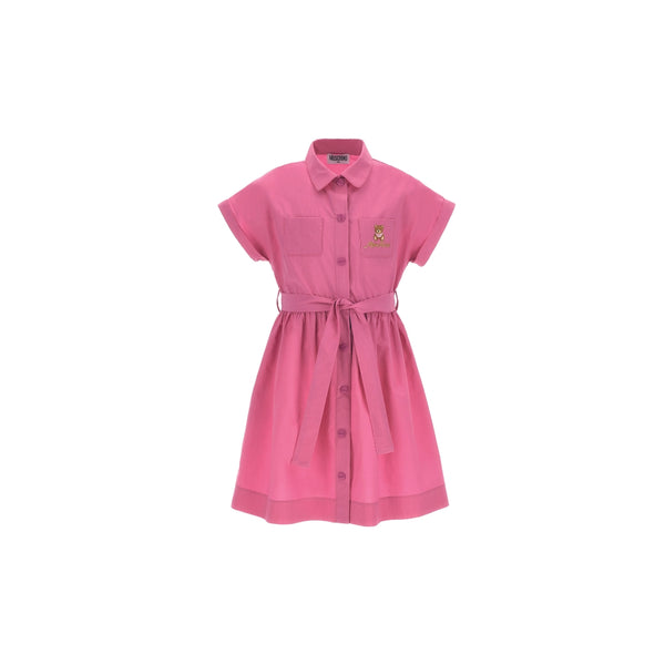 Pink Cotton Teddy Logo Shirt Dress