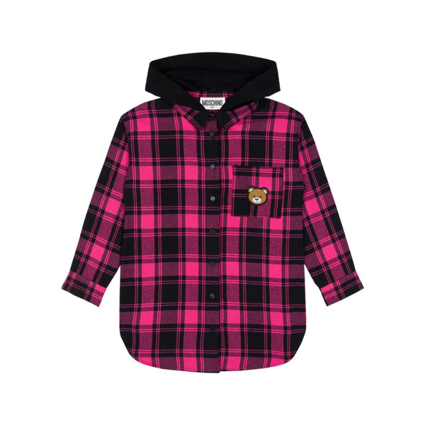 Girls Pink & Black Check Cotton Flannel Dress
