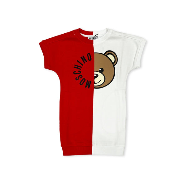 Girls Red & White Teddy Bear-Print Dress