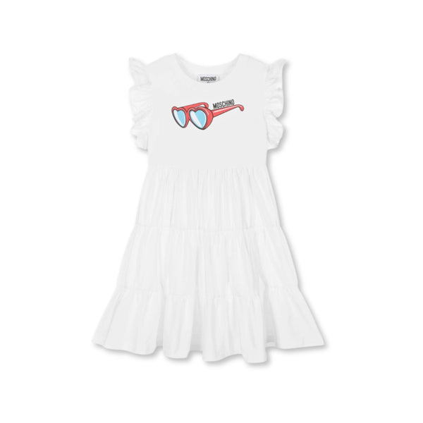 Girls White Sunglasses Cotton Dress
