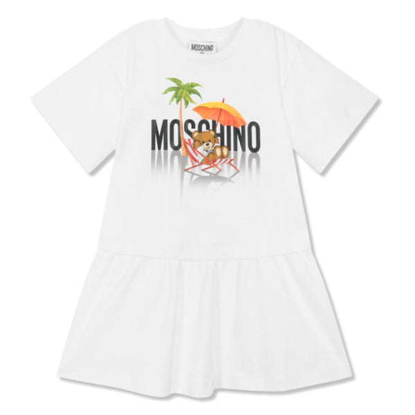 Girls White Cotton Jersey Dress With Logo