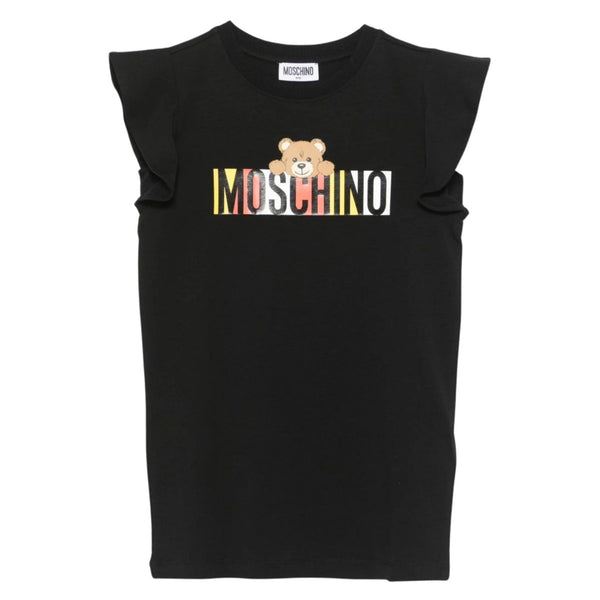 Girls Black Logo-Print Cotton Dress