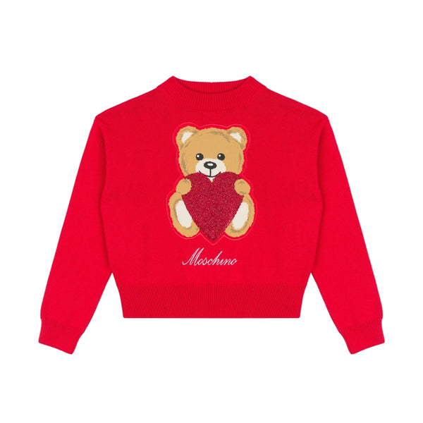Girls Red Heart Teddy Bear Sweater